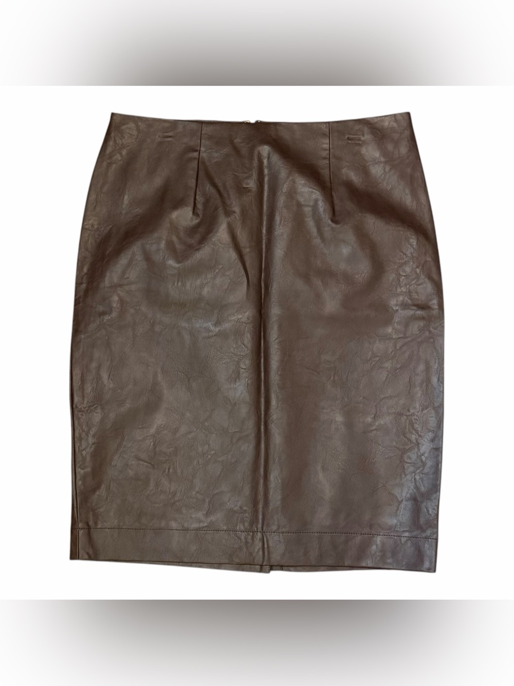 Ann Taylor Factory Faux Leather Skirt 12 Brown Asymmetrical 23” Length